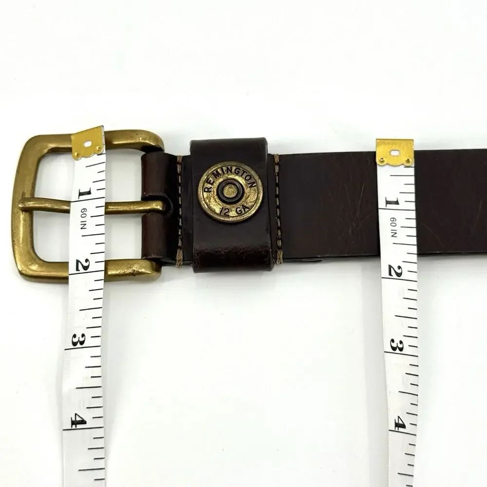 Remington Mens SZ 42 Brown Leather 12 GA Gauge Shell Belt Brass Buckle Concho